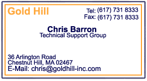 Chris Barron, Technical Support Group, Email: chris@goldhill-inc.com