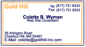 Colette Wyman, Web Site Consultant, Email: colette@goldhill-inc.com